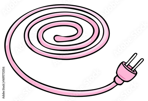 Coiled Pink Electrical Power Cord with Plug Cartoon Illustration