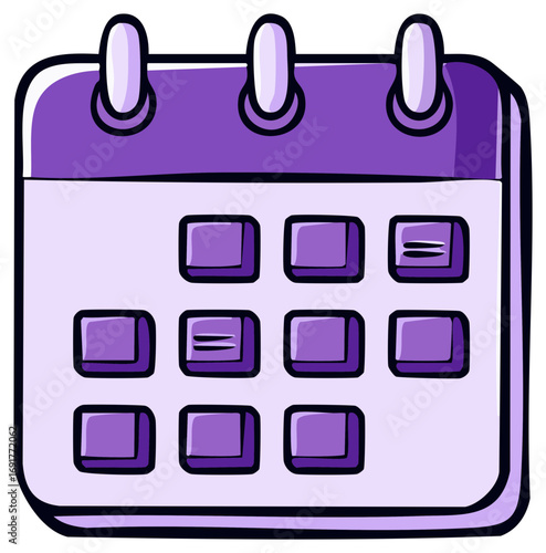 Purple Calendar Cartoon Graphic Style Illustration of Time Management Planning Events
