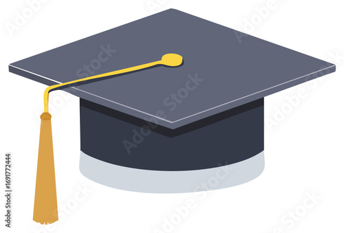 Academic mortarboard graduation cap with yellow tassel vector illustration