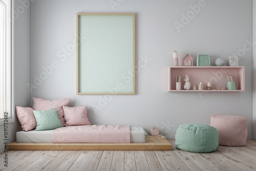Children’s Room Poster Frame Mockup – Soft Pastel Colors