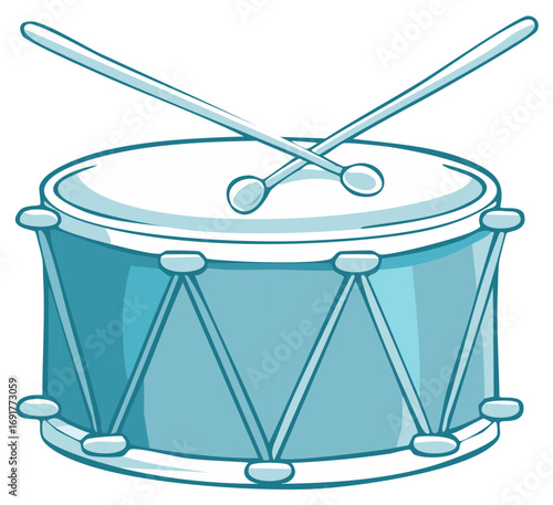 Cartoon Drum with Crossed Drumsticks Classic Musical Percussion Instrument