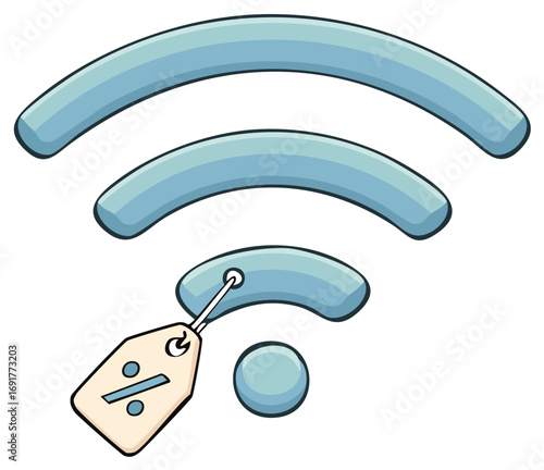 Discount on internet access illustrated with a cartoon wifi symbol and percent tag