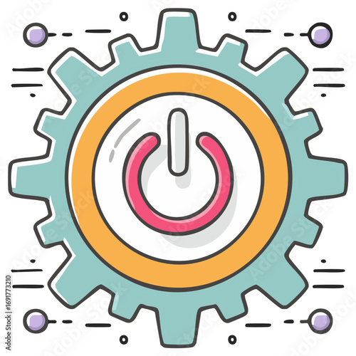 Gear symbol with power on button illustration