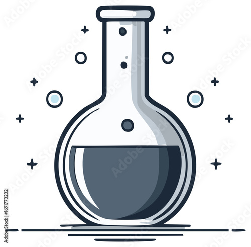 Science Experiment with Flask Holding Dark Liquid and Bubbles for Research and Discovery