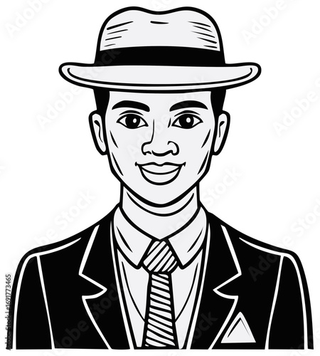 Cartoon Man Portrait in Suit and Hat - Confident Male Illustration, Pop Art Style