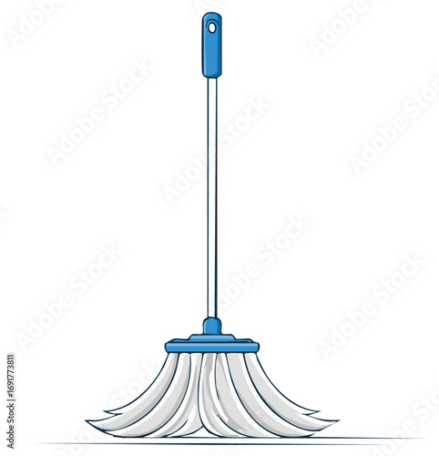 Blue Mop with White Fabric Strands for Floor Cleaning Tasks