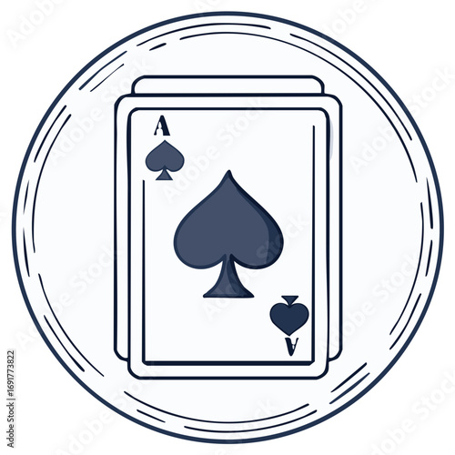 Ace of Spades Playing Card within a Graphic Circle for Casino Gambling and Gaming Concepts