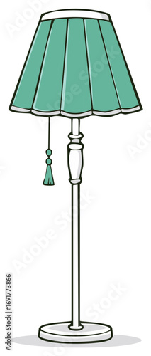 Elegant turquoise floor lamp with shade and tassel for home decor and vintage style lighting