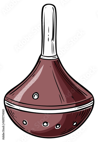 Stylized illustration of a traditional spinning top, a classic children's toy