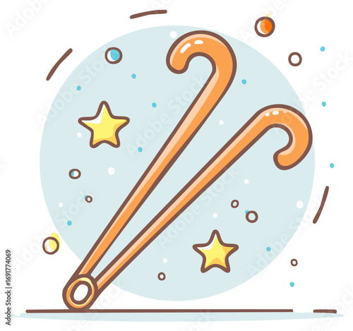 Whimsical hair styling tools illustration with stars and magical sparkles