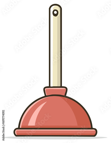 Red cartoon plunger illustration for plumbing and household drain unclogging