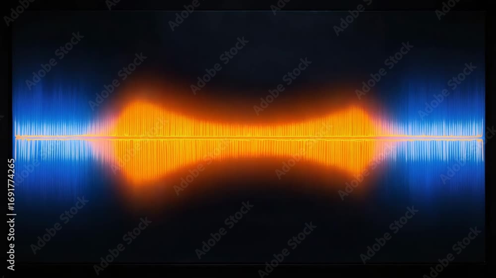 Dynamic waveform visualizer pulsing with vibrant orange and blue light ...