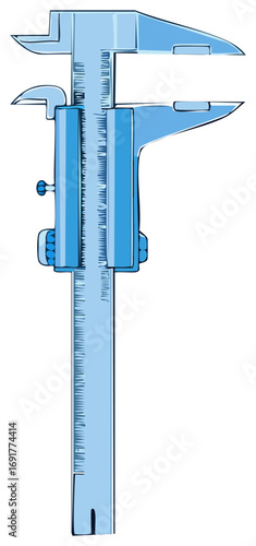 Vernier caliper drawing with precision measuring tool, engineering equipment, and industrial gauge