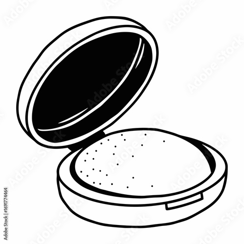 Open Compact Powder Makeup Case with Powder and Puff on White Keywords: compact powder, makeup