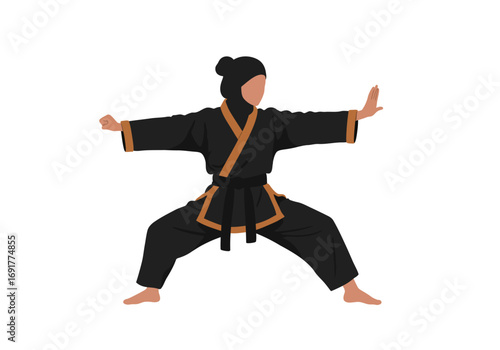 Focused Muslim Woman Practicing Martial Arts.