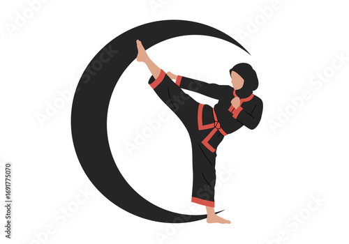 Empowered Muslim Woman Practicing Martial Arts.