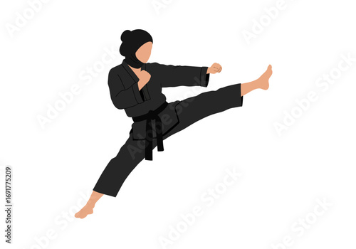 Powerful Martial Arts Kick by Woman in Hijab.