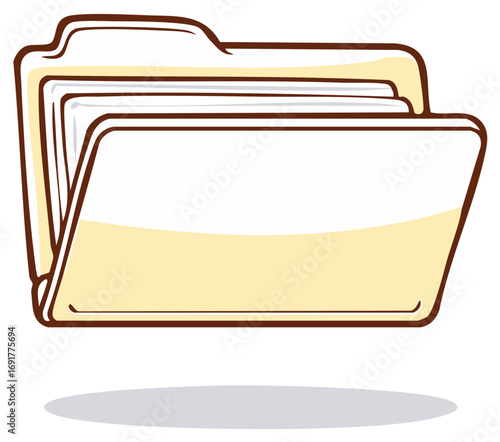 Open manila folder with papers inside showing organization and office administration concepts cartoon illustration