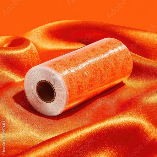 Orange ribbon roll on orange fabric