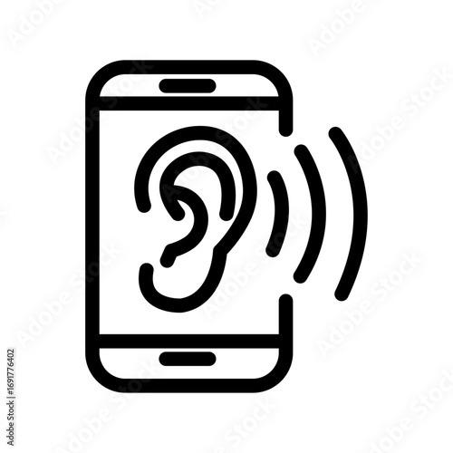 Smartphone with Hearing App Line Icon of Hearing Health Icon Set