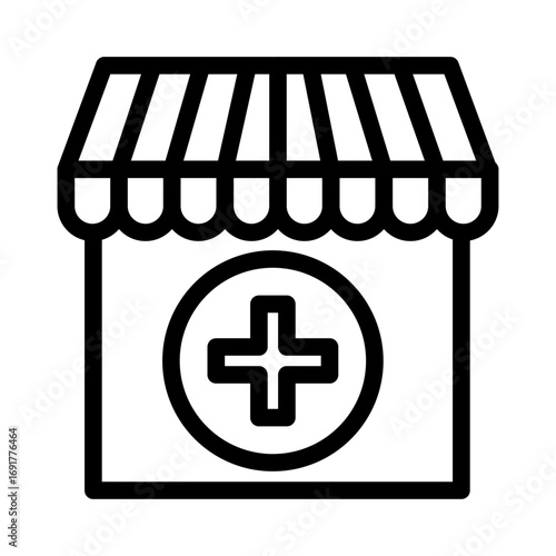 Pharmacy Store Line Icon of Pharmacy and Medicine Icon Set