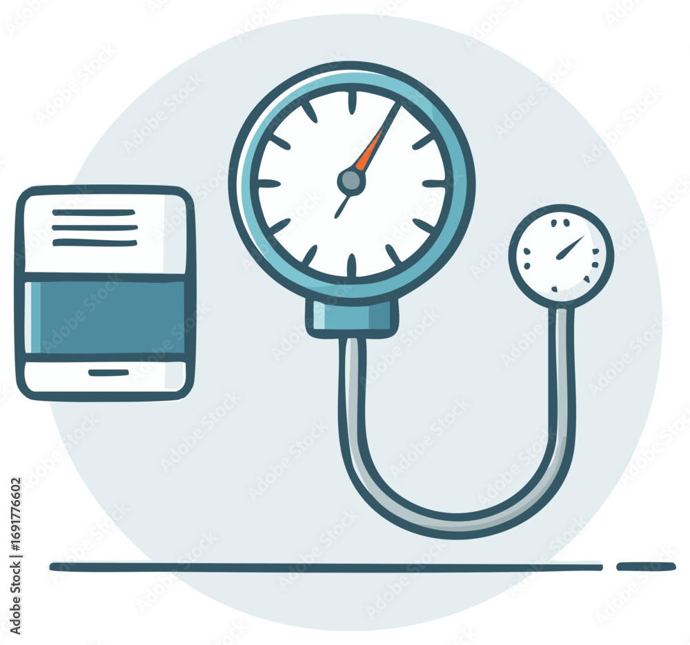 Obraz premium Cartoon Blood Pressure Measurement Device Illustration Sphygmomanometer Readings Health Checkup Equipment
