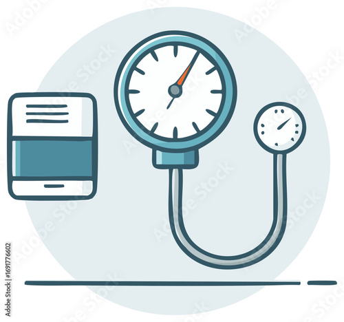 Cartoon Blood Pressure Measurement Device Illustration Sphygmomanometer Readings Health Checkup Equipment