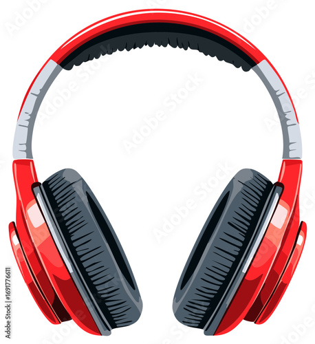 Stylish red over ear headphones for music and sound enjoyment isolated illustration