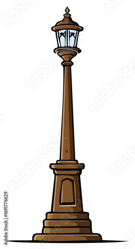 Vintage brown street lamp post illustration in a classic cartoon style