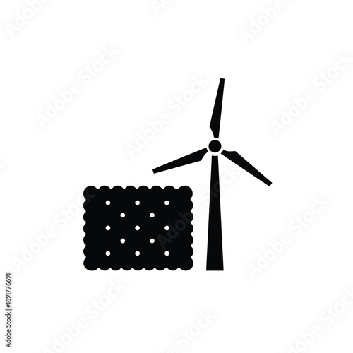 Black windmill beside cracker icon white turbine