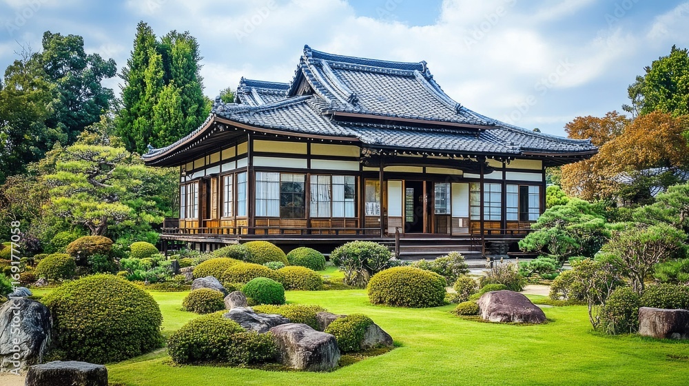 Obraz premium Serene Japanese Garden House