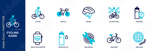 Cycling Blue Colored Outline Icon Set
