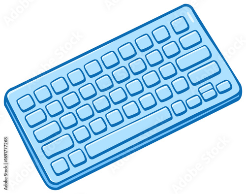 Computer Keyboard Illustration with Keys for Input and Typing Text Information, Light Blue Design
