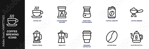 Coffee Brewing Line Icon Set
