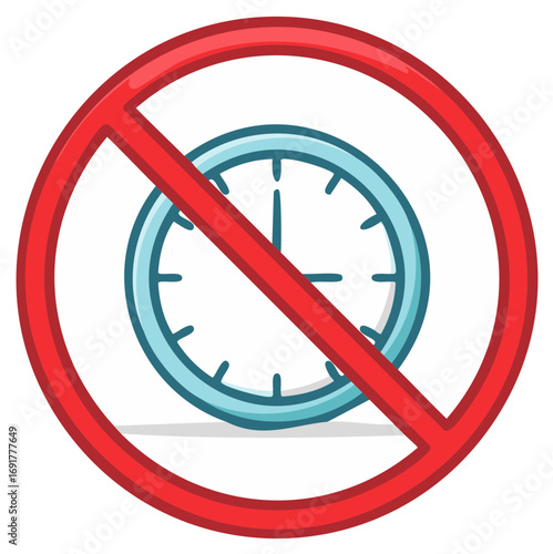 Cartoon Styled No Time Symbol: Clock with a Red Prohibited Sign Design