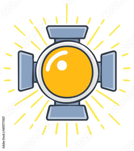 Cartoon illustration of a spotlight emitting yellow light beams