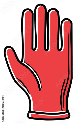 Isolated red protective glove cartoon illustration symbol for safety cleaning and hygiene