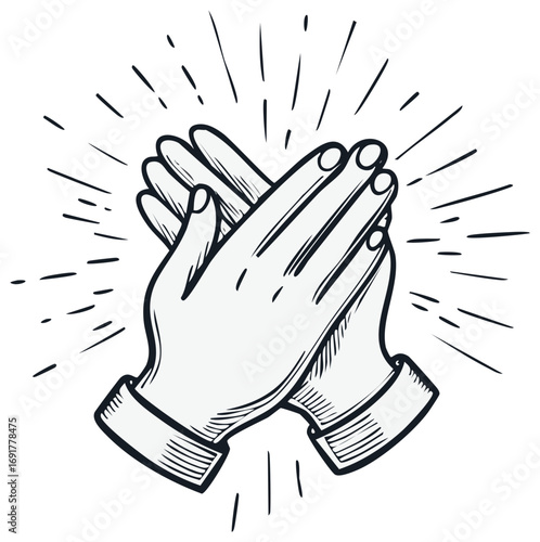 Hand drawn illustration of applauding hands. Applause or appreciation concept.