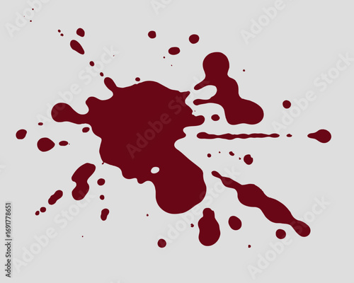 Realistic collection of vivid red blood splatter and drops realistic visual effect silhouette