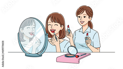Stylist with dreadlocks meticulously applies hair dye to a client s hair while an assistant holds a tray of colorful bottles in a salon setting