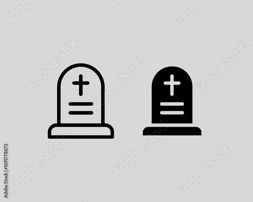 Two simple tombstone icons showing a cross and lines for mourning or remembrance silhouette
