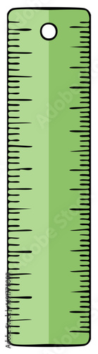 Green Ruler Illustration for Measurement Task featuring Scales and a Hole for Hanging Tools