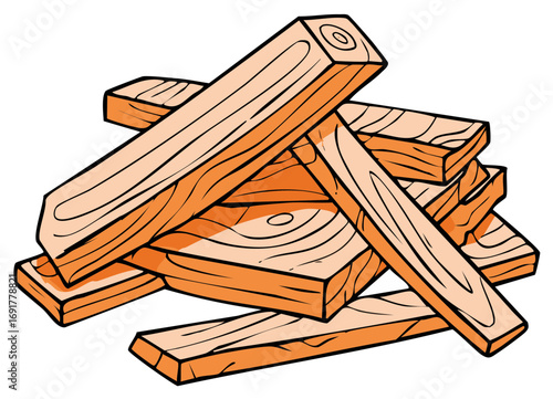 Stacked wooden planks cartoon style illustration for construction or carpentry projects natural lumber material