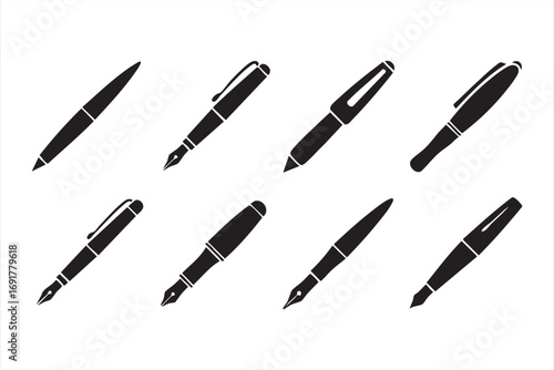 Elegant fountain pen vector illustrations for office and stationery design