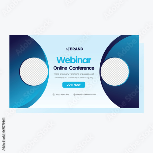 webinar conference banner template vector, blue color 