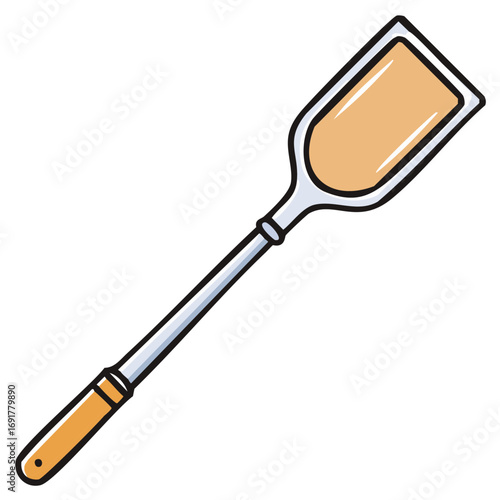 Long Handled Cooking Spatula Featuring Orange Handle and Silver Shaft, Kitchen Utensil Concept Illustration