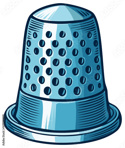 Illustration of a Metal Thimble with Holes for Sewing Projects and Protection