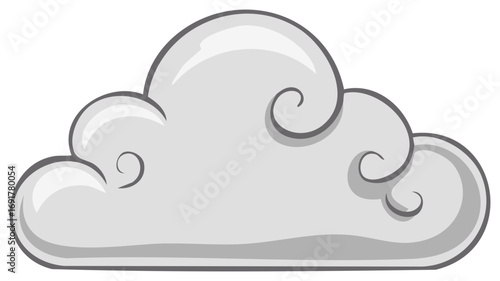 Stylized cartoon cloud with soft grey shading and dark outlines