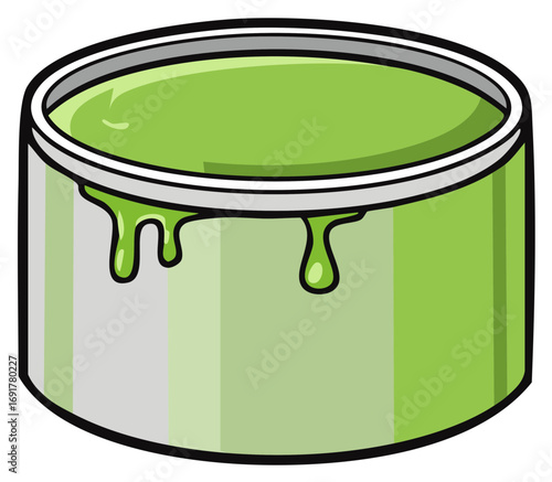 Green paint can with dripping paint illustration