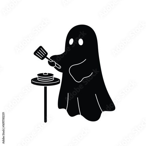 Ghost cooking pancakes with spatula food